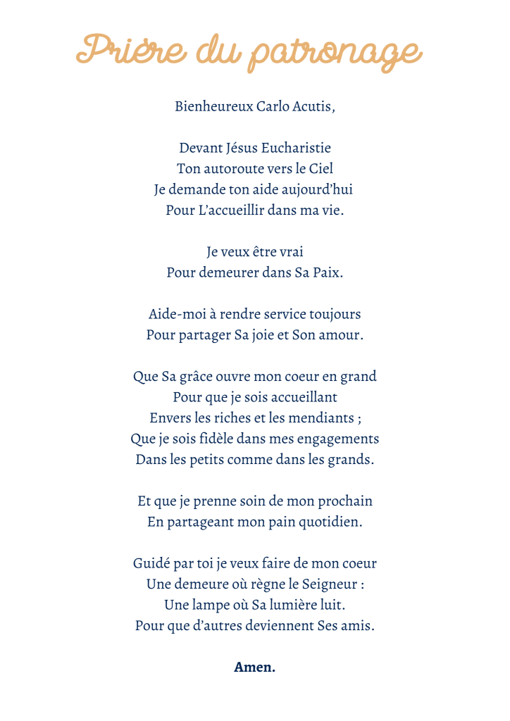 © Prière écrite au Patronage Carlo Acutis, ND d'Auteuil
